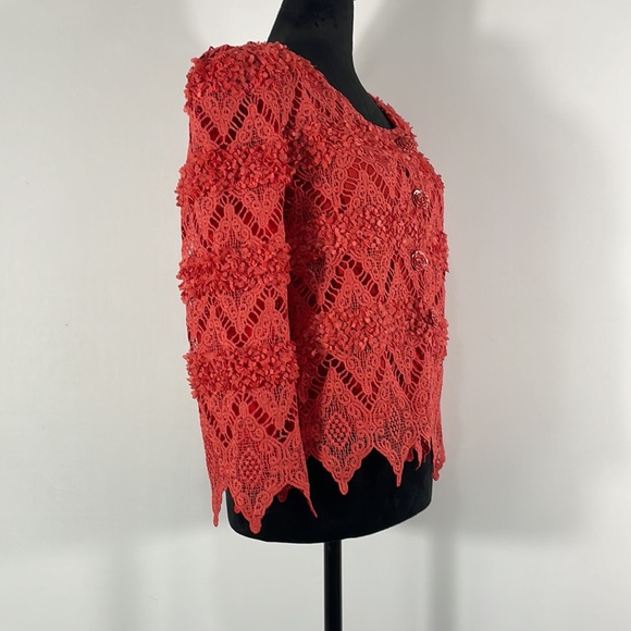 Pretty Angels, Button up Cardigan Blazer, Rose buttons, Small, Salmon, Red,Pink - Picture 4 of 11